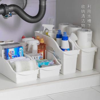 日本進口帶滑輪櫥柜收納籃冰箱收納盒塑料下水槽整理框廚房收納筐