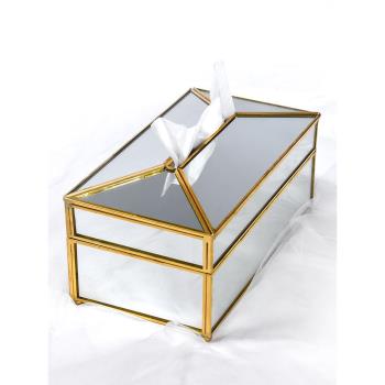 歐式北歐創意玻璃紙巾盒ins風客廳家用防水鏡面抽紙盒輕奢華簡約