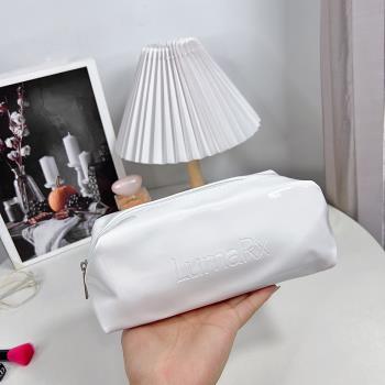 高級感皮質化妝包純白色簡約便攜洗漱包防水收納包整理包學生筆袋