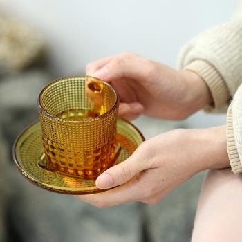 復古巴洛克玻璃杯 浮雕咖啡杯帶碟 高顏值情侶水杯 ins風冷熱水杯
