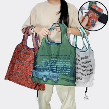外貿折疊便攜環保袋防水文藝字母印花時尚百搭超市購物袋手提袋子