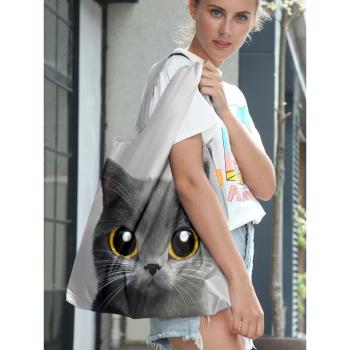 卡通灰貓時尚大號折疊環保購物袋書包單肩包防潑水買菜包媽咪包來
