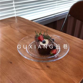 韓國ins博主同款簡約透明玻璃盤蛋糕盤面包盤水果沙拉盤西餐盤