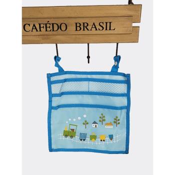 實用卡通網格嬰兒圍欄玩具收納掛袋寶寶推車置物袋床頭尿布整理袋