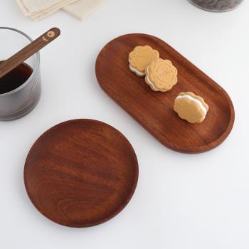 日式木質橢圓托盤烏檀木小清新木碟 ins實木餐盤家用點心蛋糕碟子