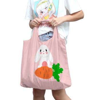 粉底兔子時尚折疊環保購物袋單肩包旅行收納袋買菜包大容量媽咪包