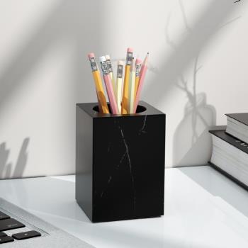 高檔輕奢風天然大理石玉石筆筒創意設計高級感桌面擺件辦公室筆筒