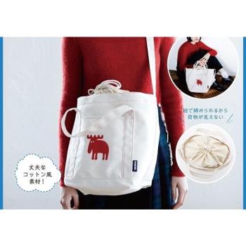 日雜附錄帆布挎包 紅色麋鹿 二用購物包 束口 斜背包單肩手提布包