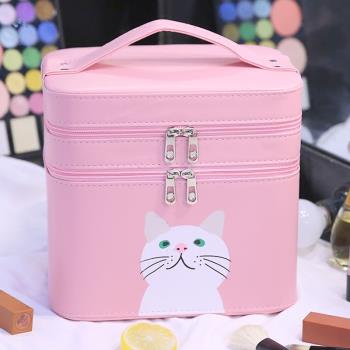 小貓化妝包2023新款大容量雙層收納盒可愛便攜大小號品手提化妝箱