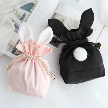 日系萌寵兔子毛球 刺繡抽繩束口收納袋 旅行雜物內衣收納包 SN46