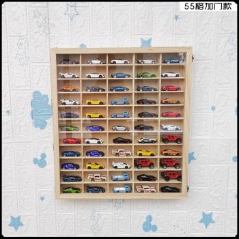 1：64多美卡風火輪小汽車模型展示盒玩具車實木防塵壁掛收納盒