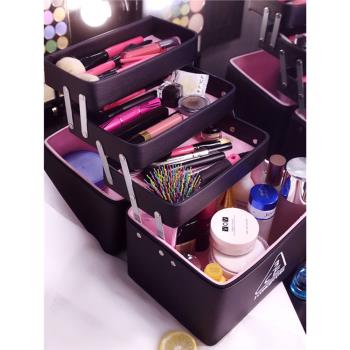 多層化妝包女手提專業化妝師化妝品箱大容量黑色硬折疊收納盒家用