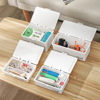 日本進口翻蓋桌面收納盒簡約白色可疊加塑料分格盒化妝品雜物整理