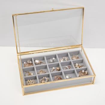 輕奢珠寶展示盒防塵飾品首飾收納盒長方形復古透明玻璃戒指首飾盒