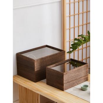 實木抽拉玻璃蓋茶葉茶杯收納盒桌面防塵儲物盒木質首飾珠寶陳列盒