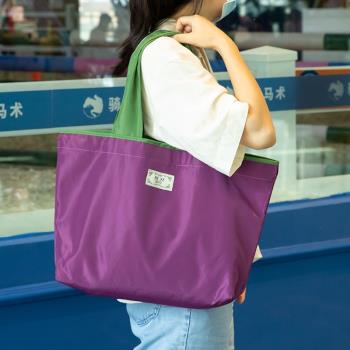 純色折疊購物袋加厚大容量口袋便攜式環保袋束口手提袋超市買菜包