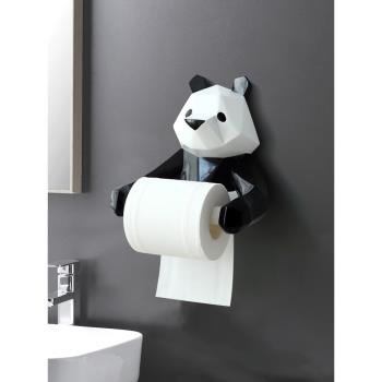 大熊貓卡通廁所紙巾架ins北歐衛生間浴室免打孔卷紙筒廁紙架壁掛