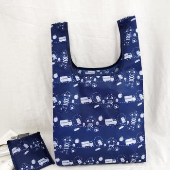 日式雜志附錄藏青色卡通便攜折疊購物袋可愛手提背心款滌綸環保袋