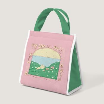 后院的貓咪卡通可愛ins風小眾設計便當包保溫飯盒袋上班帶飯包包