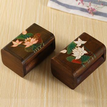 泰國牙簽盒家用個性創意實木質名片盒輕奢復古收納盒高顏值棉簽盒