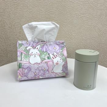 花叢兔子原創小眾設計紙巾盒布藝家用抽紙收納盒聯名白桃味的汽水