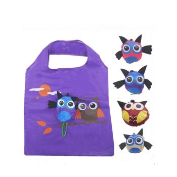 卡通貓頭鷹可折疊購物袋便攜收納手提袋中號環保草莓袋超市宣傳袋