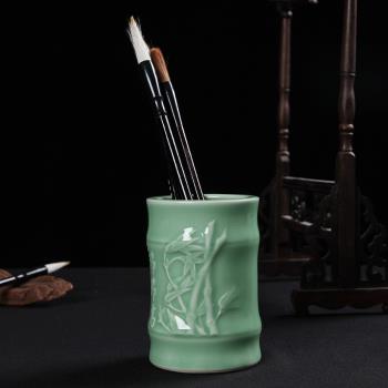 親韻青瓷創意時尚文具毛筆圓珠筆鉛筆多功能辦公圓形陶瓷筆筒正品