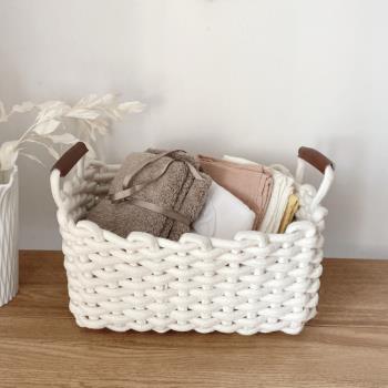 家用棉線收納筐編織籃臟衣服簍零食整理盒玩具儲物箱雜物籃洗衣框
