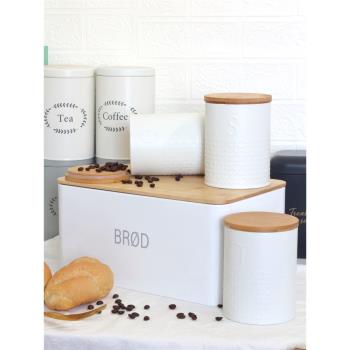 北歐竹蓋面包箱簡約鐵盒儲物盒桌面化妝品收納箱創意吐司收納盒