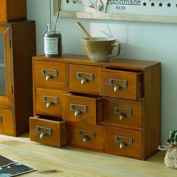 ZAKKA復古做舊木質9格儲蓄柜多抽屜盒雜物桌面飾品收納盒小中藥柜