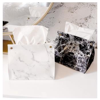 北歐風ins大理石紋紙巾盒皮革客廳餐桌創意抽紙盒家用簡約紙巾袋
