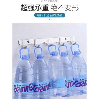 免打孔304不銹鋼掛鉤毛巾排鉤臥室衣帽鉤廚房浴室門後收納掛衣鉤