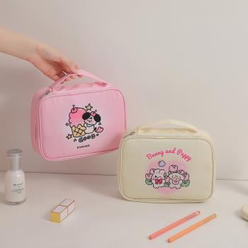 ins韓版學生方形手提化妝包少女大容量便攜洗漱包卡通雜物收納包