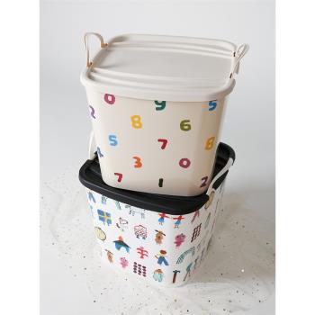 ins韓風日系高顏值簡約字母帶蓋可手提玩具收納桶雜貨整理臟衣籃