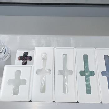 日本進口桌面帶蓋十字收納盒一次性手套廚房儲物盒塑料分類整理盒