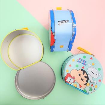 韓國進口可愛小新卡通圓形手提鐵盒文具零食雜物玩具整理收納盒子