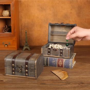 復古木質收納箱帶鎖密碼家用老式首飾盒拍攝道具擺件大號儲物箱子
