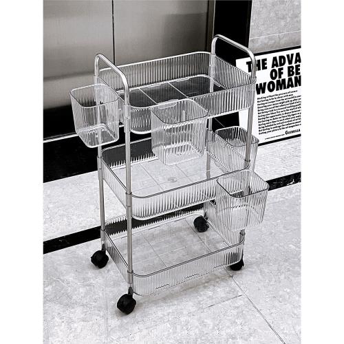 透明亞克力小推車化妝品宿舍推車零食收納車收納盒浴室移動置物架