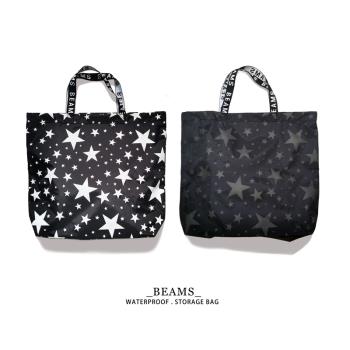 日系 beams可折疊購物袋少女星星花大容量環保袋收納防水尼龍小包