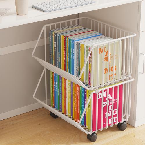 桌下小書架辦公室桌旁桌面置物架收納小推車帶輪移動落地簡易書柜
