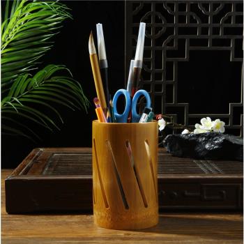 復古中式中國風毛筆筆筒天然竹筆筒創意辦公室書房擺件桌面收納盒