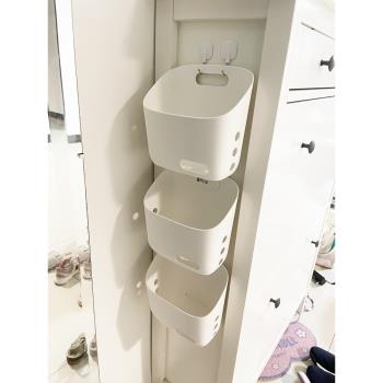 白色浴室小掛籃廚房蔥姜蒜置物籃可掛式掛墻塑料懸掛床邊收納籃