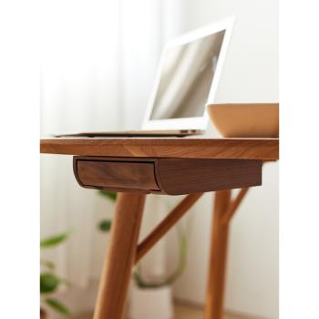 輕奢木質桌下隱形抽屜式桌面收納盒辦公室工位書桌底置物架免打孔