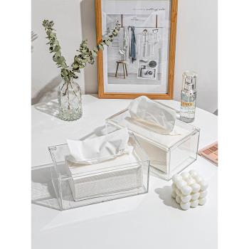 透明桌面紙巾盒亞克力洗臉巾收納盒客廳餐巾抽紙盒衛生間紙盒ins