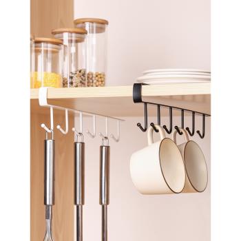 櫥柜收納架廚房櫥柜多功能置物架免釘固定隔層家用掛鉤式懸掛杯具