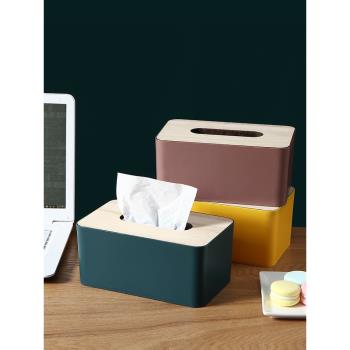創意桌面紙巾盒 家用客廳茶幾抽紙盒帶蓋木紋餐巾紙置物架收納盒