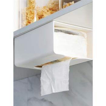 壁掛紙巾盒客廳創意多功能抽紙盒廚房免打孔墻壁長方形紙巾抽取盒