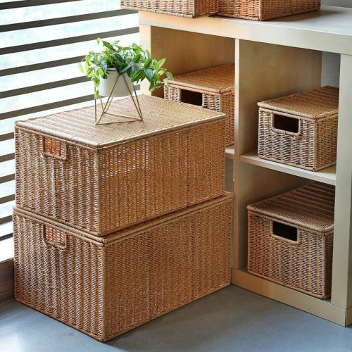 Kens特大號收納箱家用塑料藤編超大儲物箱子有蓋衣服整理盒大容量