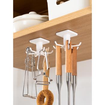 可旋轉掛鉤廚房墻上鍋鏟勺子鏟子廚具收納掛架掛桿免打孔浴室粘鉤