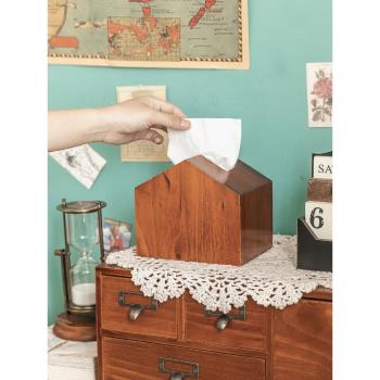 桌面紙巾盒木質復古zakka客廳茶幾抽紙盒創意家用餐桌收納盒中式